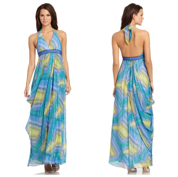 BCBGMaxAzria Dresses & Skirts - Silk NWOT BCBGMaxAzria Blue and Green halter Maxi Dress
